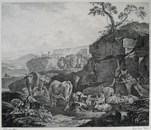 Gravure Antique Print Johann H. Roos LE PÂTRE par Charles Nicolas Varin  1872 - Picture 1 of 2