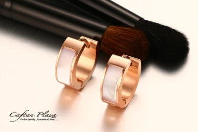 Creolen Klappcreolen Perlmutt Edelstahl Ohrringe Stainless Steel Gold 18K plt. - Bild 1 von 4