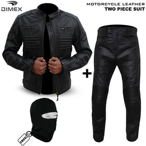 Mens Motorcycle Leather Racing Two Piece Suit Motorbike Riding Jacket + Trousers - Picture 1 of 6