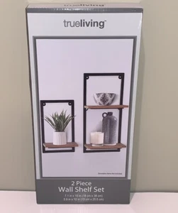 True Living Wall Shelf Set Black & Natural 2 Piece Fits Different Styles Decor - Picture 1 of 6