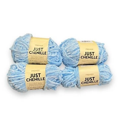 Lot Of 4 Skeins Super Bulky Just Chenille Yarn - Light Blue 65yd 100% Polyester - Image 1 of 3