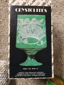 Xmas Vintage Radiates Thru Crush Glass Bells Candle Holder, SEE Cond. - Picture 1 of 13