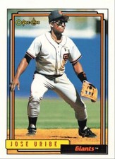 1992 O-Pee-Chee Baseball Jose Uribe San Francisco Giants #538