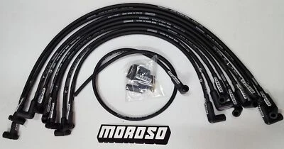 CABLES DE BUJÍA MOROSO ULTRA 40 SBC CHEVY 350 383 Sobre cubiertas de válvula HEI (NEGRO) Foto 1 de 3