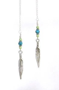 "IAJ" RARE 2mm GREEN GASPEITE, TURQUOISE FEATHER STERLING SILVER Thread Threader - Picture 1 of 2