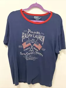 Polo Ralph Lauren Shirt Mens Large Blue United States RL USA Flag Custom Fit - Picture 1 of 13