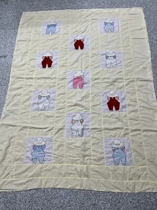 Overall Sam Hand Embroidered Appliqué Large Quilt 66” X 89” Mid Century 1960s - Picture 1 of 23