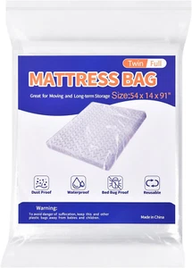 Mattress Bag for Moving Storage - Plastic Mattress Protector Cover, Twin and Ful - Picture 1 of 12