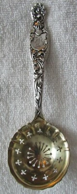 Cucharón tamizador cuchara de confección de plata esterlina Heráldica Whiting Foto 1 de 2