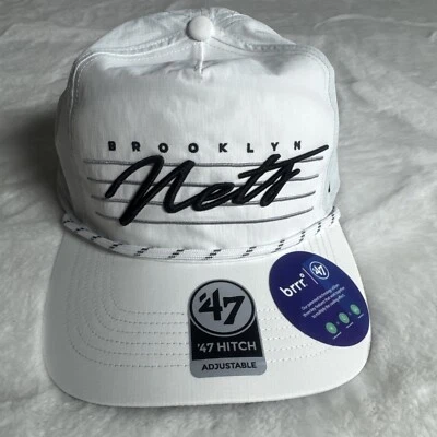 Brooklyn Nets NBA '47 Brand White Script Hitch Rope Adjustable Snapback Hat - Image 1 of 4