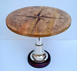wooden coffee table nautical compass directional design bar & cafe decor Table - Picture 1 of 5