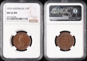AUSTRALIA 1929 KGV ½d - Chocolate UNC. Graded NGC MS62BN. Ren cat UNC $550.