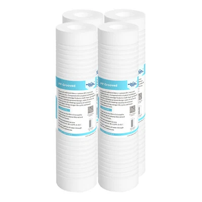 4 Pack 5 Micron 10" x 2.5" Grooved Sediment Water Filter Whole House RO System - Image 1 of 4