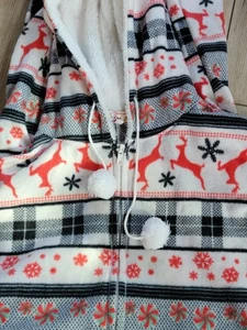 Flannel One Piece Pajamas Womens M Hooded All Over Reindeer Print Sleeper Cozy - Picture 1 of 5