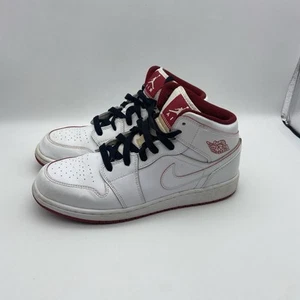 Nike Air Jordan 1 Mid BG Retro Shoes Size 7Y White & Red 554725-103 Boys Girls - Picture 1 of 11
