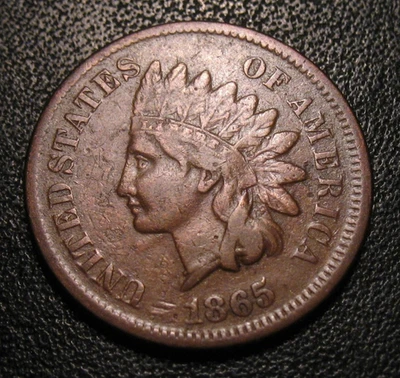 OLD US COINS 1865 INDIAN HEAD CENT CIVIL WAR PENNY FANCY 5 - Image 1 of 2