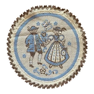 Vintage Austrian Tiroler Folk Art Design Blue & Cream Table Linen Doily 7” - Picture 1 of 7