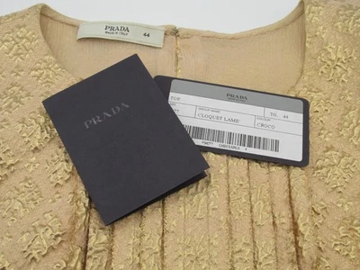 Blusa top de seda sin mangas PRADA Cloquet Lame oro melocotón - 44 Foto 1 de 4