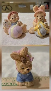 EASTER BUNNY FIGURINES Set of 3 Decorating Eggs 2.5" Resin 1994 JC | Free Ship - Picture 1 of 17