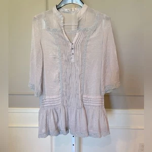 Mini Vestido Blusa Solitario Mezcla Seda Mediana Transparente Túnica Gris Boho Campesino - Imagen 1 de 6