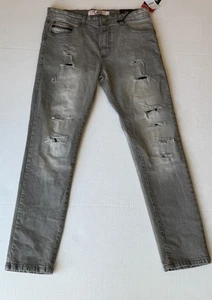 Akademiks Jeanius Level Jeans 34x30 Gray Distressed Slim Fit NWT $72 MSRP - Picture 1 of 14