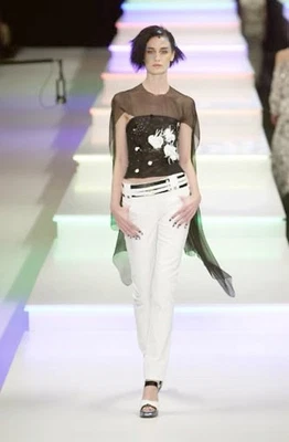 Vintage 01P CHANEL 2001 White Cotton Ribbed Straight Leg Pants FR-38/40 US-4 - Image 1 of 4