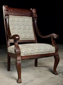 Antique American Empire Carved Face Aesthetic Victorian Mahogony Armchair - Picture 1 of 8