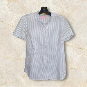 Lilly Pulitzer Seersucker Shirt Women’s Size 4 Button Up Striped Ruffled Preppy - Picture 1 of 4