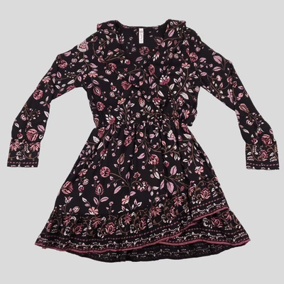 American Rag Dress Women's Jr M Black Floral Long Sleeve Ruffle Boho Indie Y2K - Image 1 of 4