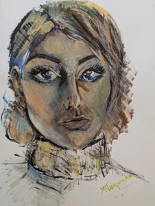 Modern Original oil on paper painting by Magdalena Targonska Self Portrait 2018 - Picture 1 of 20