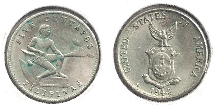 A nice-looking 1944-S Philippines 5 Centavos Almost Uncirculated Coin - Image 1 of 1