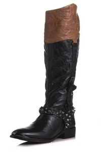 Sam Edelman Park Boot Black Saddle High-shine spiked studs harness knee-high NEW - Picture 1 of 5