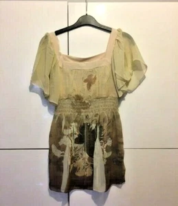USED Damaged Forever 21 USA Cream Sheer Ladies Women's Shirt Blouse Top Small - Picture 1 of 7