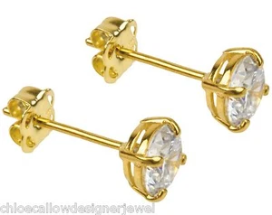 1x Paar Ohrstecker 9 kt Gelbgold 5 mm Weißtopas Edelsteinset + Geschenktüte - Bild 1 von 2