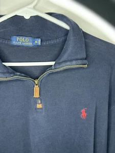 Polo Ralph Lauren dunkelblau Strick Quarter Zip Pullover Pulli rot Pony Gr. XL - Bild 1 von 4