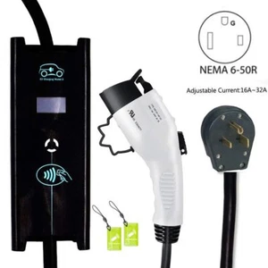 Electric Vehicle Level 2 EV Charger 32 Amp 6-50 Plug ADJUSTABLE 25ft 240 Volt - Picture 1 of 6