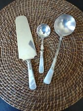 3 Antique Serving Knife & Spoon, Ladle Sterling Silver Mother Of Pearl Handles