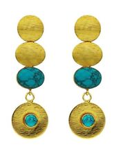 Brand New 18K Gold Plated Dangling Earrings With Multi Faceted Turquoise Detail