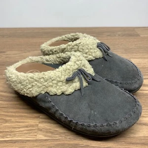 FitFlop Cuddler Suede Slippers Womens Size 9 Charcoal Faux Fur Moc Toe 457-052 - Picture 1 of 12