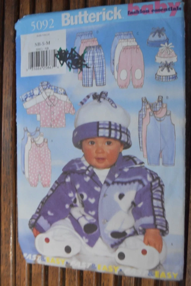 Butterick Baby 5092 Infants' Jacket, Jumpsuit, Pants & Hat UNCUT Size NB-S-M - Image 1 of 1