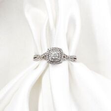 14K White Gold Twisted Shank Diamond Halo Engagement Ring in Size 9 (0.46 CTW)