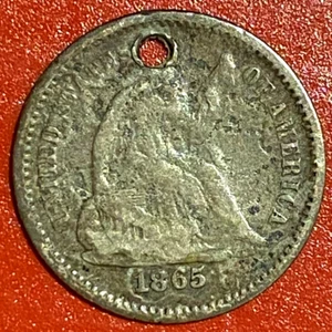 1865 SEATED LIBERTY HALF DIME, HOLED - Picture 1 of 3