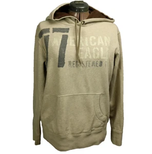 American Eagle Outfitters Graphic Logo Print Hooded Sweatshirt Pocket Beige XS - Picture 1 of 24