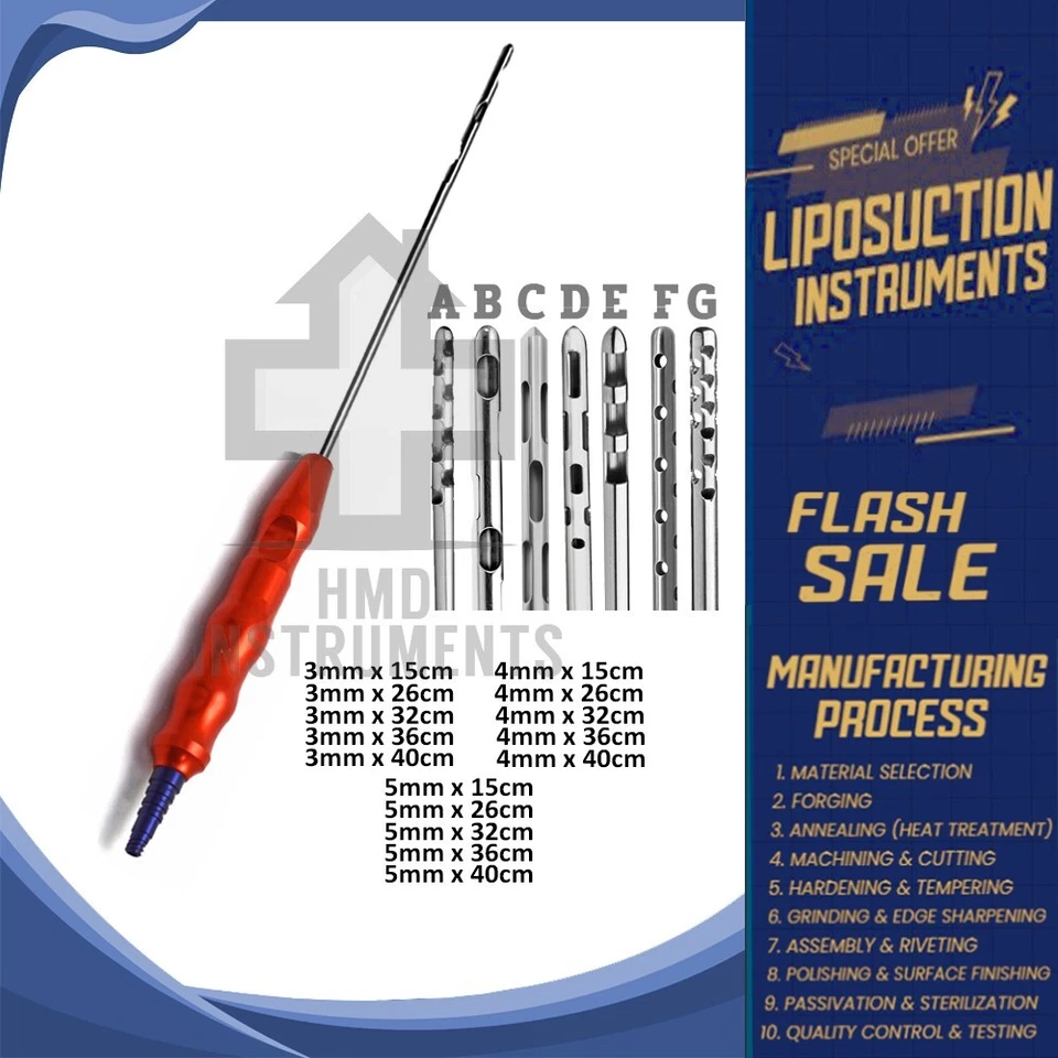 Cánula de mango de potencia fija - Diseño de varios orificios para una eliminación eficiente de grasa Foto 1 de 1