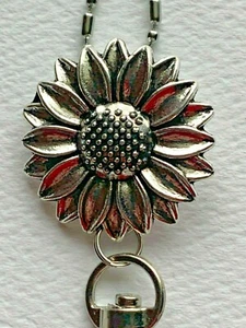 SUNFLOWER LANYARD ID BADGE HOLDER DESIGNER ADJUSTABLE STAINLESS STEEL CHAIN - Picture 1 of 3