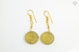 Bio Lemon Quartz Earrings Carving Fancy Lemon Quartz Dangle Earring Pair Jewelry