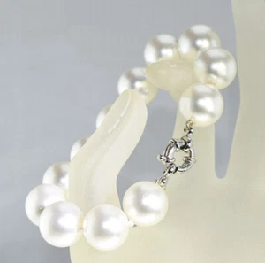 9K White gold Filled Lady 14mm Bracelet 6.5" made with Swarovski Pearls V/7442 - Picture 1 of 4