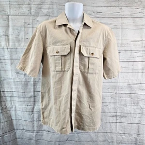 Topman Mens Hidden Button Front Shirt Sz Medium Beige Distressed Cotton - Picture 1 of 6