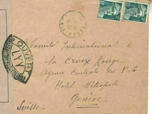 1945 France #536(2) on censored cover, Vincelles to Intl Red Cross Geneva *d - Picture 1 of 2