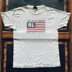 Vintage 90s Polo Jeans Ralph Lauren Tee S Flag (Fits a Large) - Picture 1 of 12